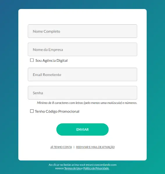 Formulário de inscrição para receber emails de uma empresa
